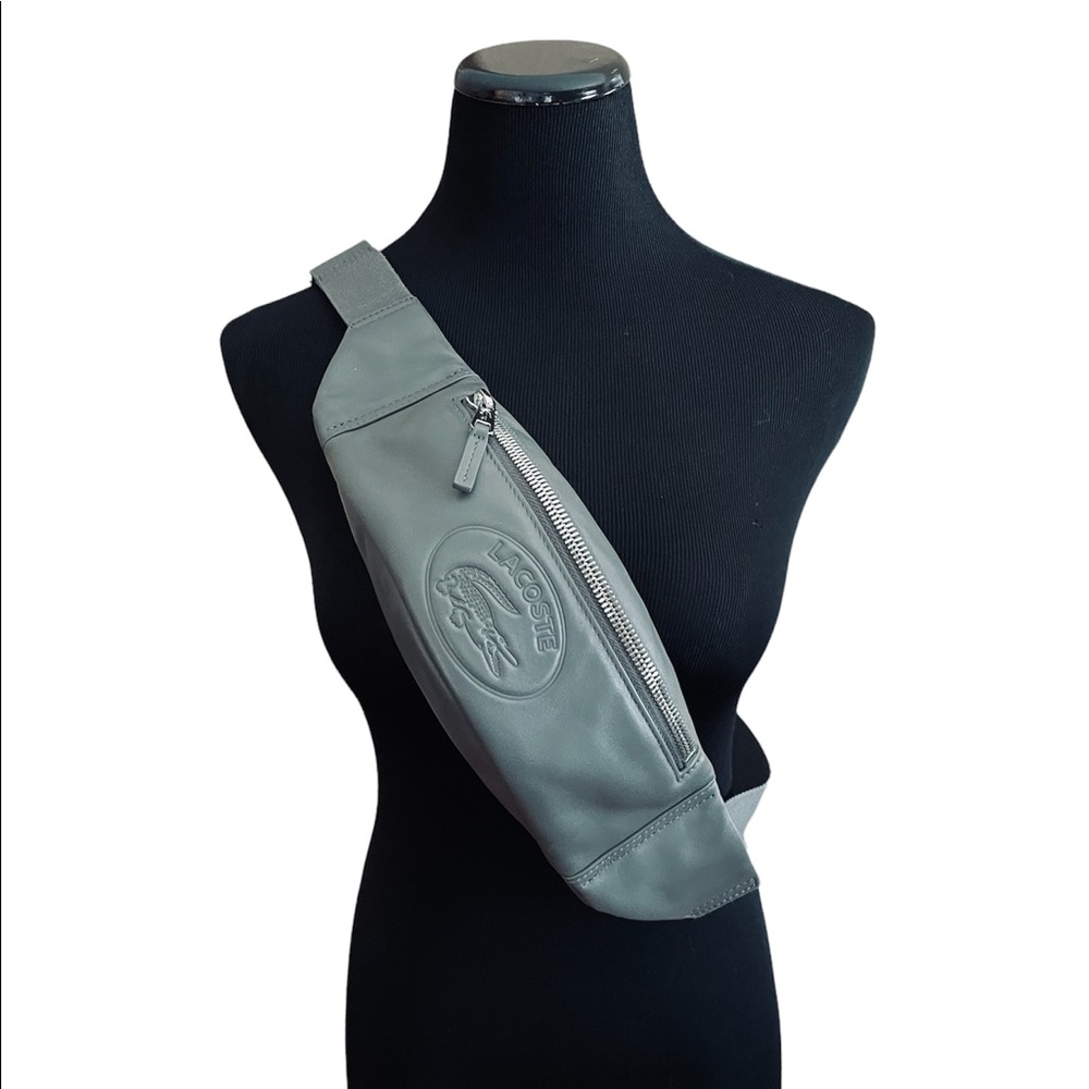 LACOSTE genuine leather fanny pack in grey.